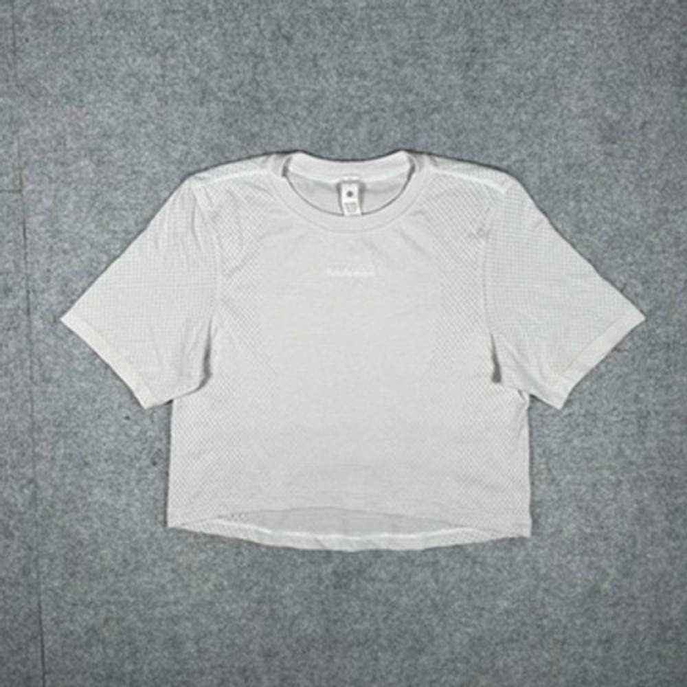 Lululemon Top Womens 4 White Swiftly Tech Short Sleeve Mesh Crop Gym Athletic